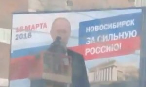 В Новосибирске коммунальщиков застали за мытьем баннеров с Владимиром Путиным